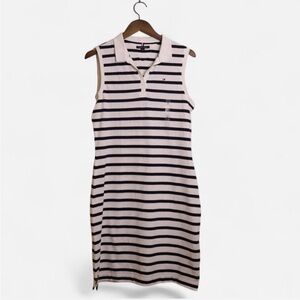 SOLD - Tommy Hilfiger black and white striped sleeveless polo dress